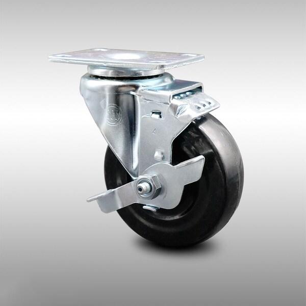 4 Inch SS Hard Rubber Wheel Swivel Top Plate Caster with Brake